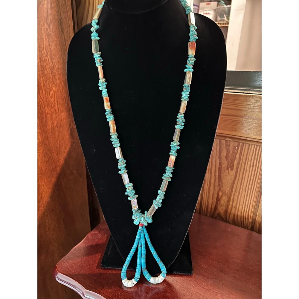 Authentic Navajo Turquoise Jacla Necklace Spiny Oyster Red Tip Heishi